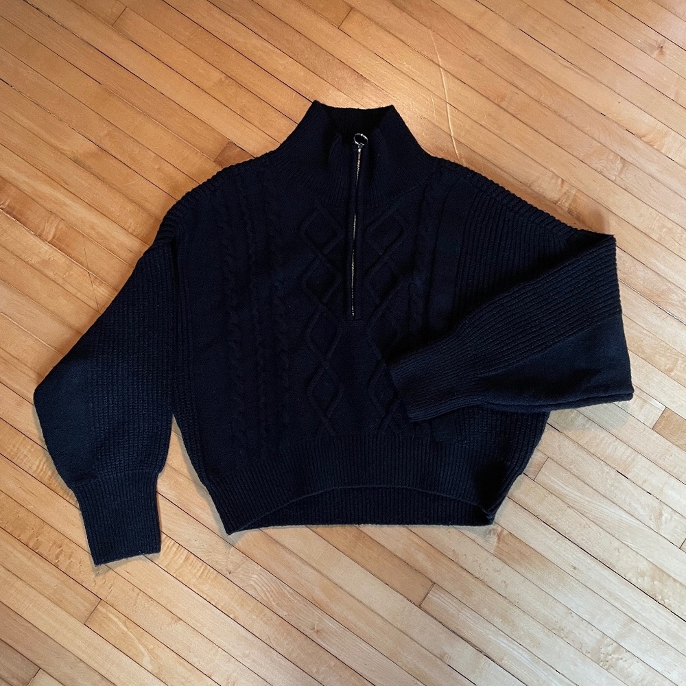 Urban Outfitters Black Cable-Knit Half-Zip Turtleneck Sweater